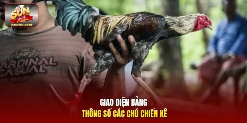 Giao diện bảng thông số các chú chiến kê
